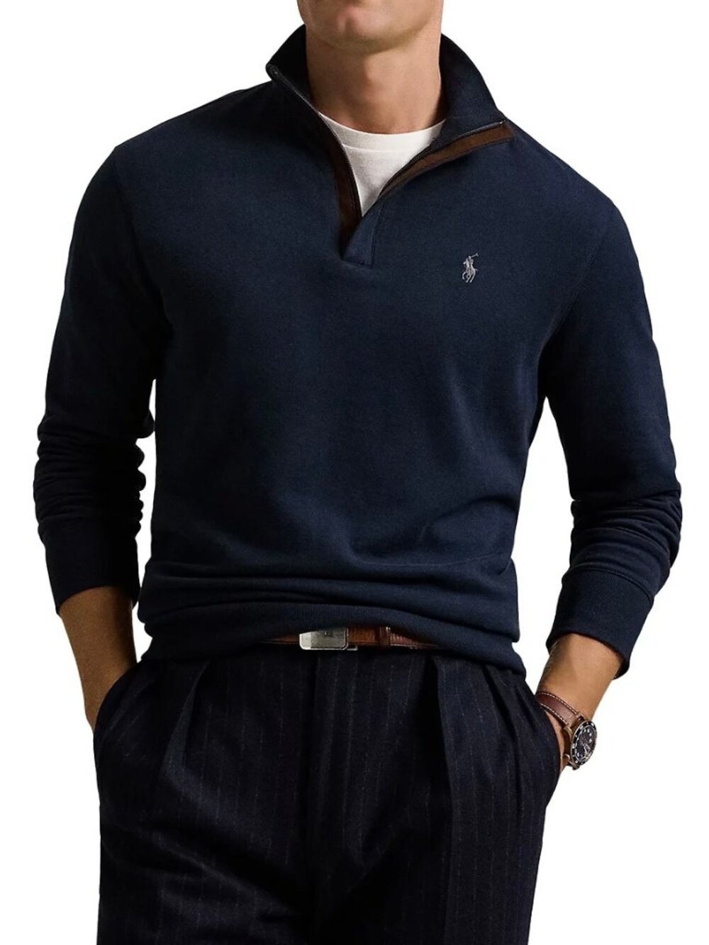 Polo Ralph Lauren Men's Luxury Jersey Quarter Zip LS Pullover Sweater Navy 2XL